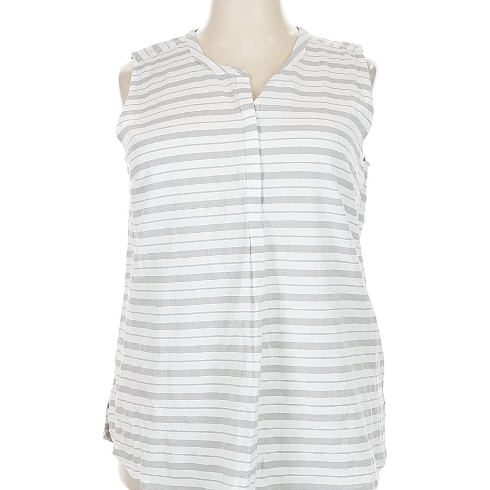 Liz Claiborne White and Gray Striped Sleeveless Top